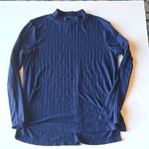 Navy Blue Ribbed Long Sleeve Top